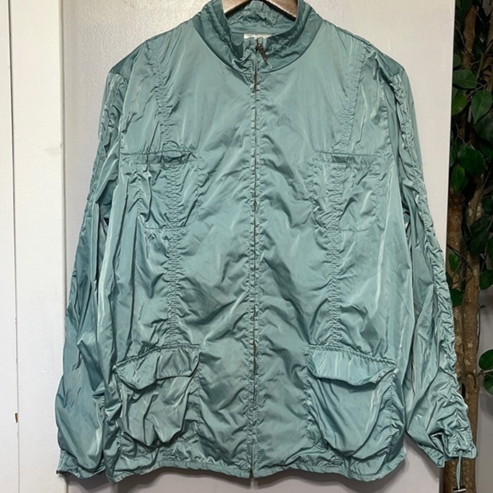 Zenergy Chico's 3 Windbreaker Womens‎ Teal Excellent Ruched Zip Utility Jacket